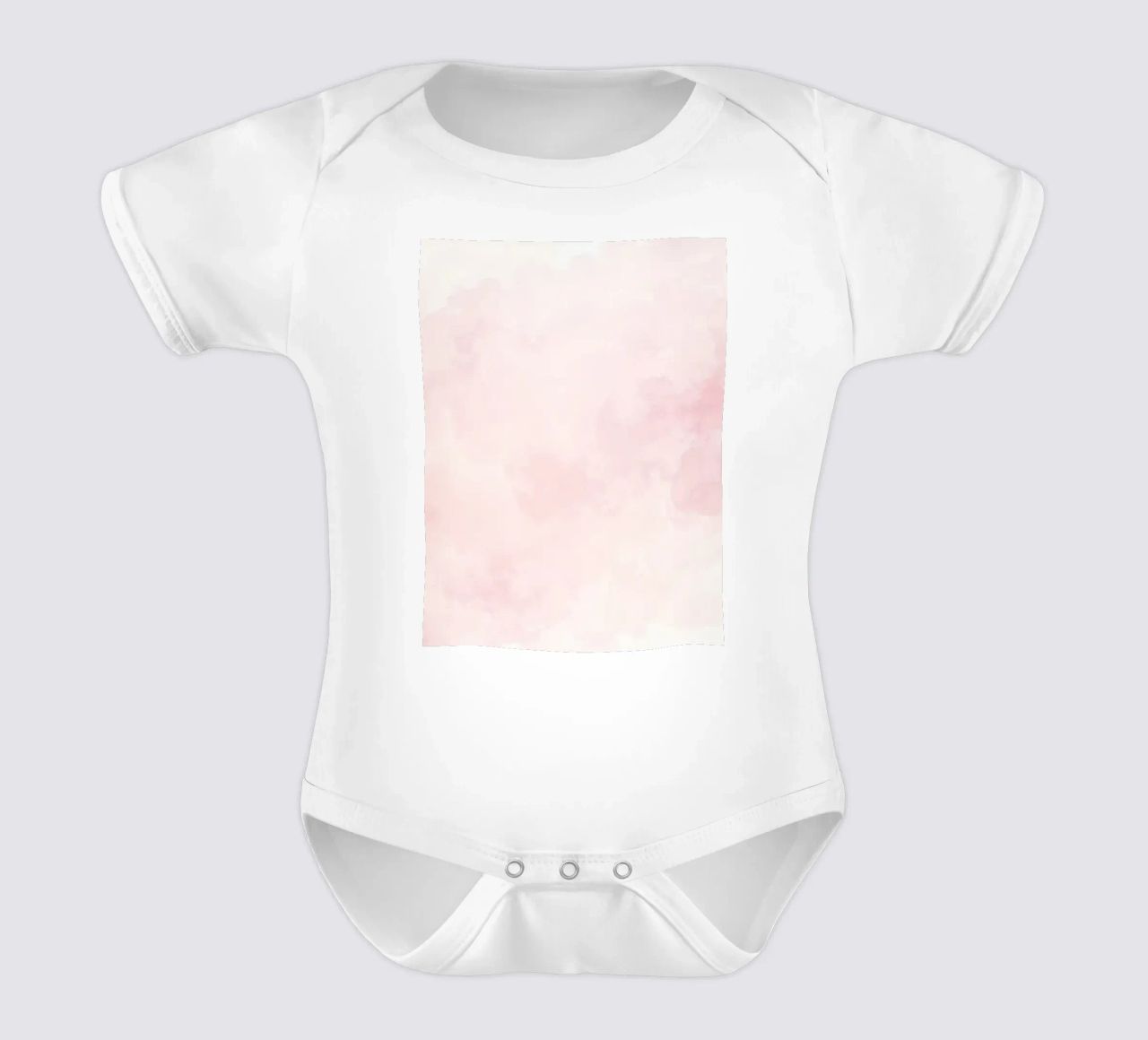 Soft pastel clouds create a serene atmosphere in a tranquil short-sleeve baby romper by DesignDoodle