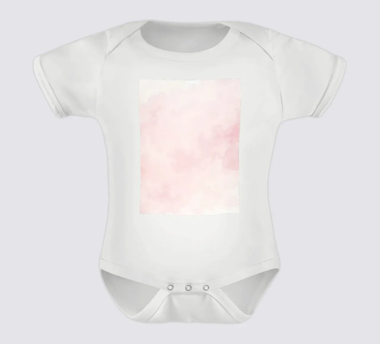 Soft pastel clouds create a serene atmosphere in a tranquil short-sleeve baby romper by DesignDoodle