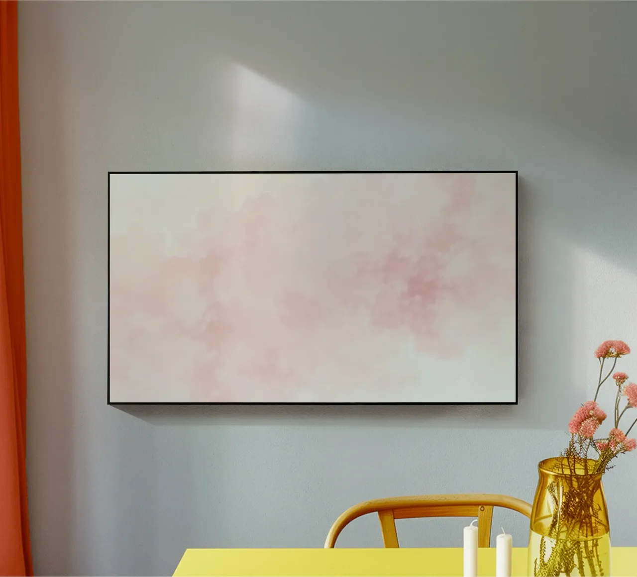 Zachte pastelkleurige wolken creëren een serene sfeer in een rustige acryl van DesignDoodle