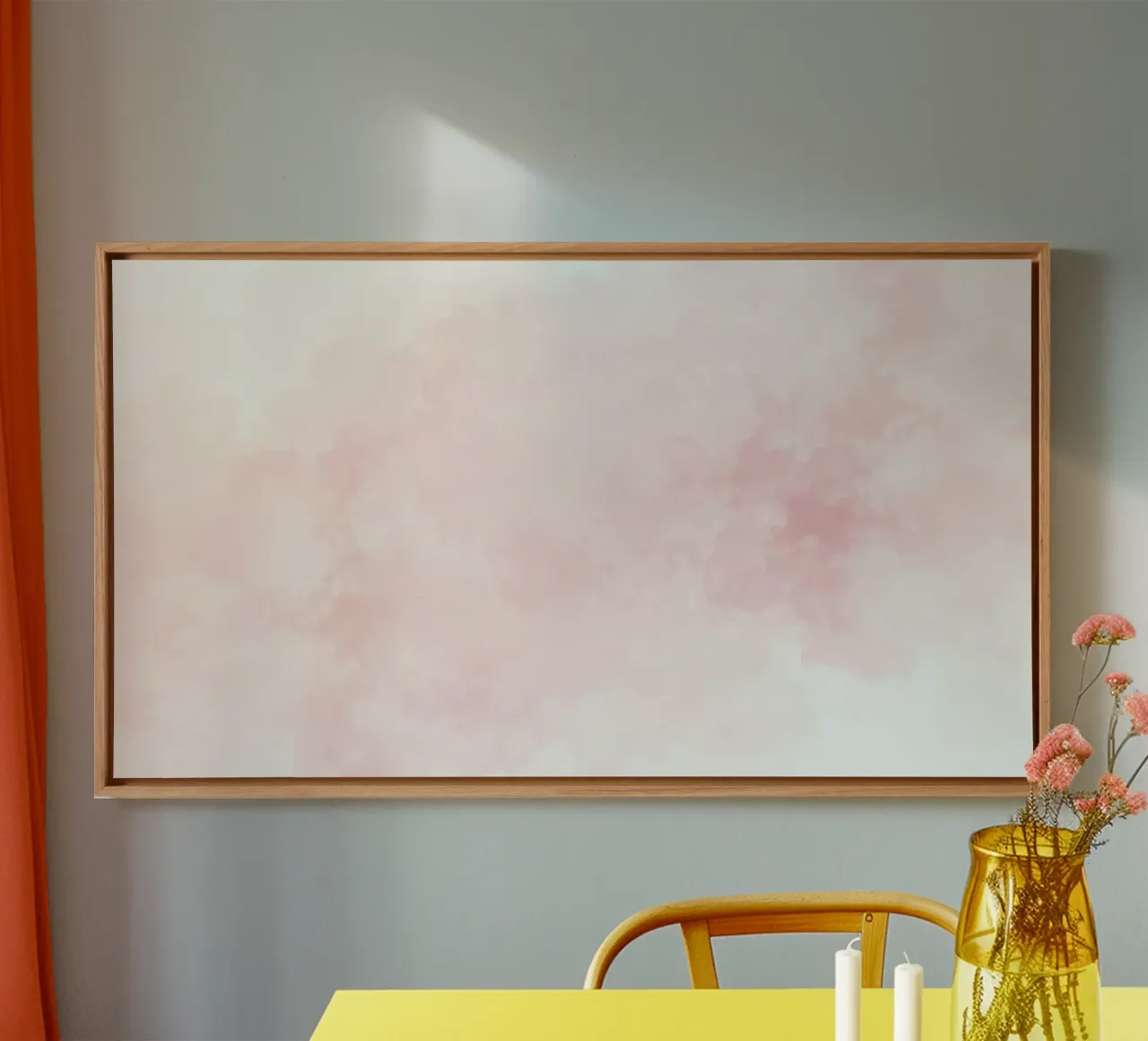 Soft pastel clouds create a serene atmosphere in a tranquil canvas by DesignDoodle