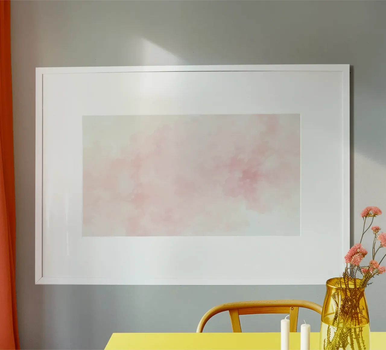 Sanfte Pastellwolken schaffen eine heitere Atmosphäre in einem ruhigen Hahnemühle von DesignDoodle