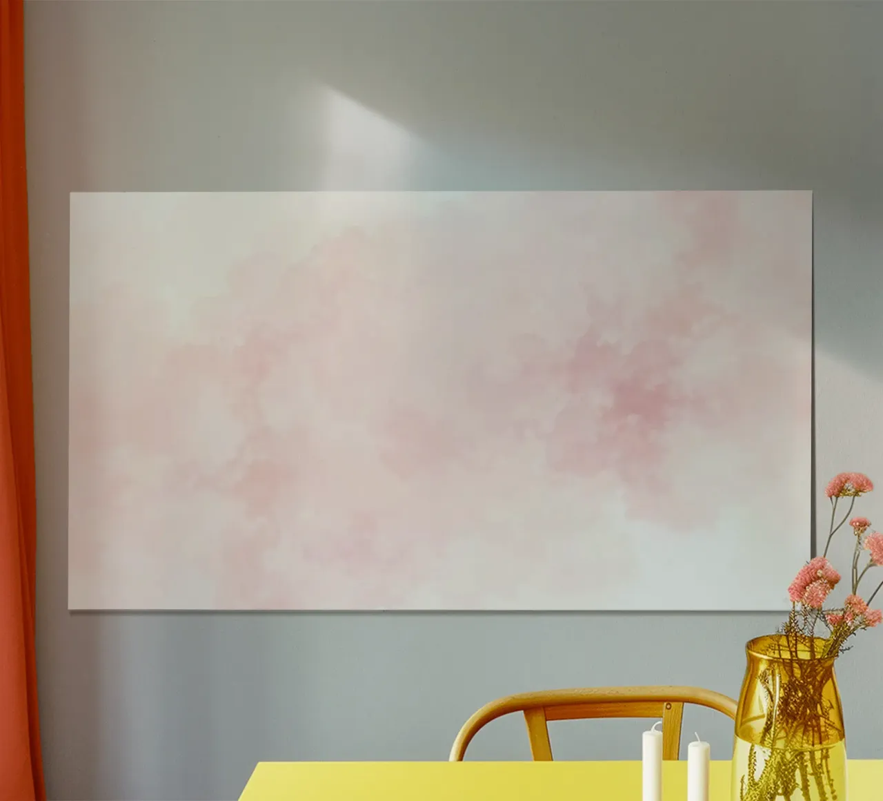 Sanfte Pastellwolken schaffen eine heitere Atmosphäre in einem ruhigen Hahnemühle von DesignDoodle