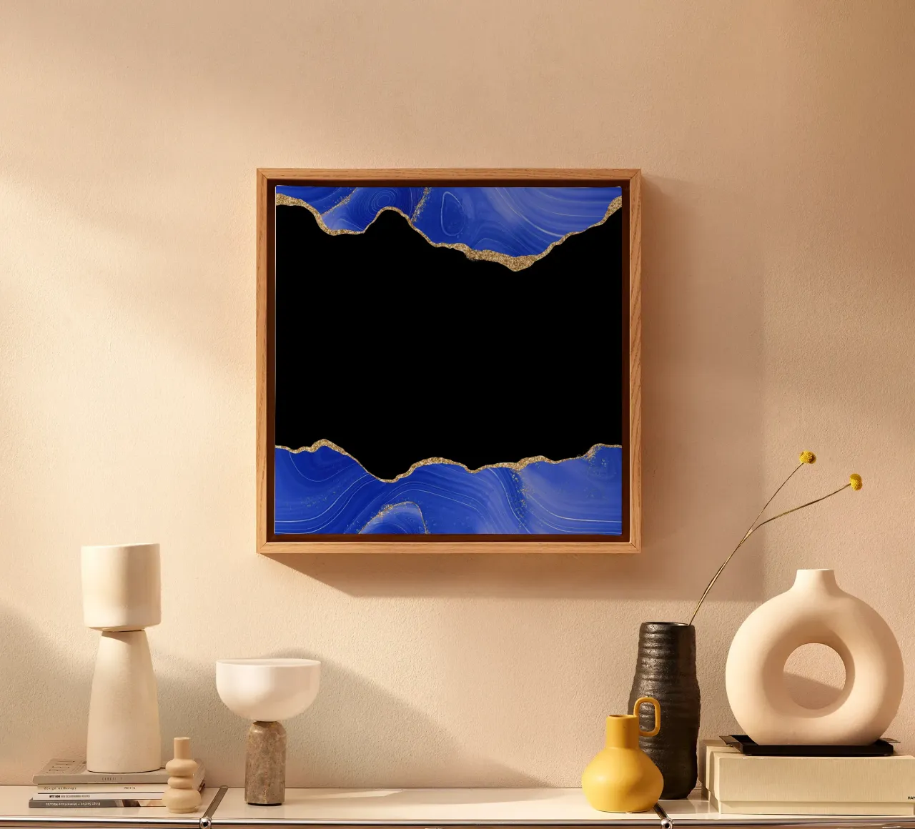 Koningsblauw & Goud Agaat Textuur 04 canvas met Baklijst van Gemstone Textures