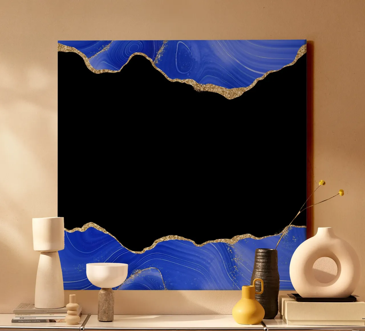 Koningsblauw & Goud Agaat Textuur 04 canvas met Baklijst van Gemstone Textures