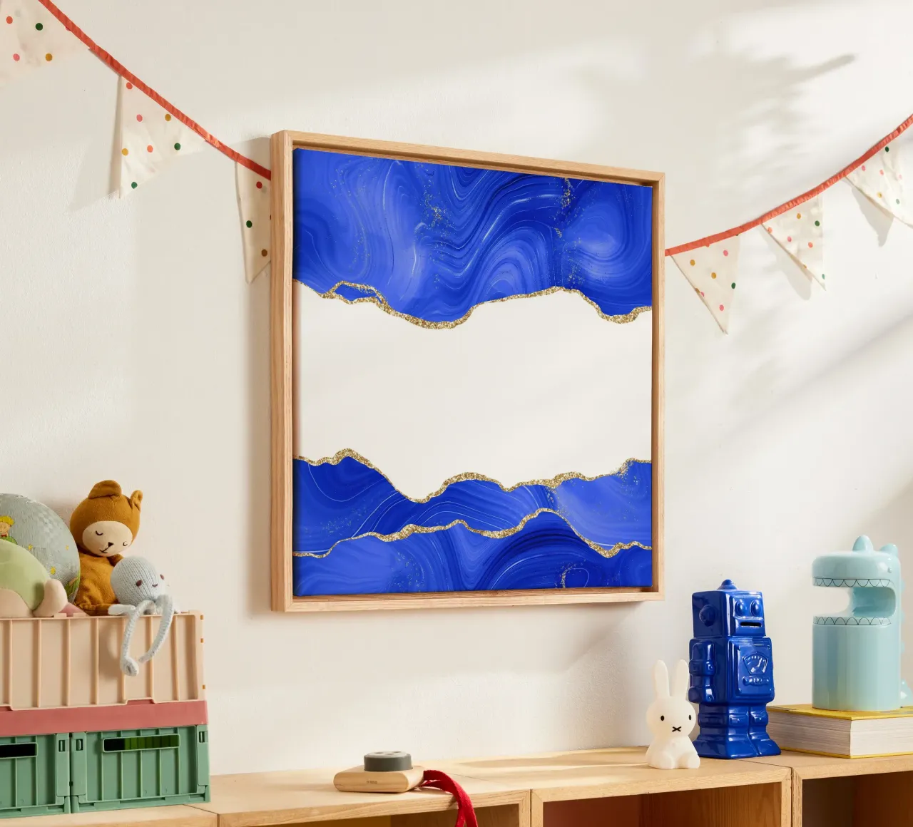 Koningsblauw & Goud Agaat Textuur 06 canvas met Baklijst van Gemstone Textures
