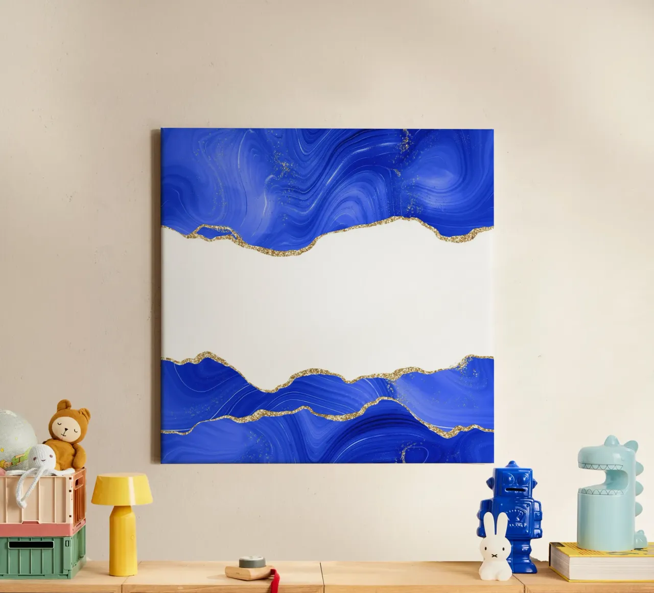 Koningsblauw & Goud Agaat Textuur 06 canvas met Baklijst van Gemstone Textures