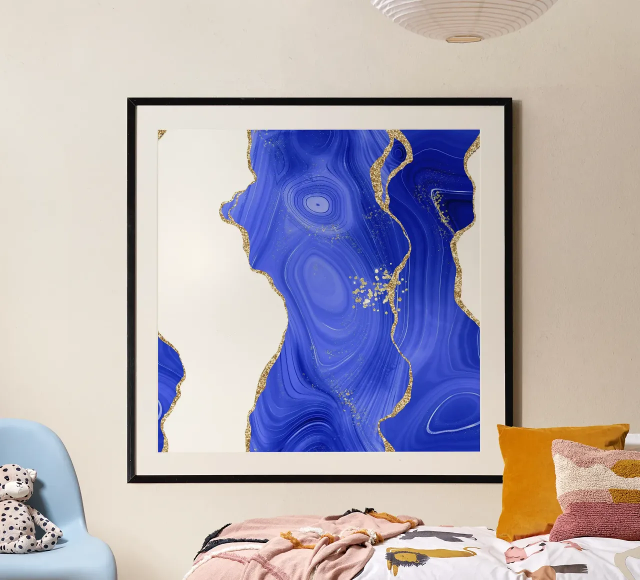 Koningsblauw & Goud Agaat Textuur 08 poster met houten frame van Gemstone Textures