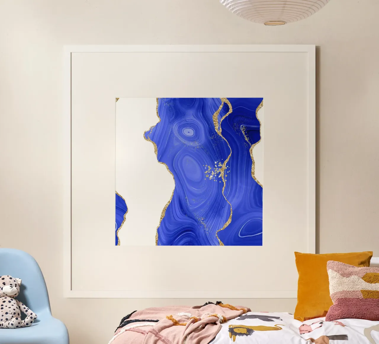Koningsblauw & Goud Agaat Textuur 08 poster met houten frame van Gemstone Textures