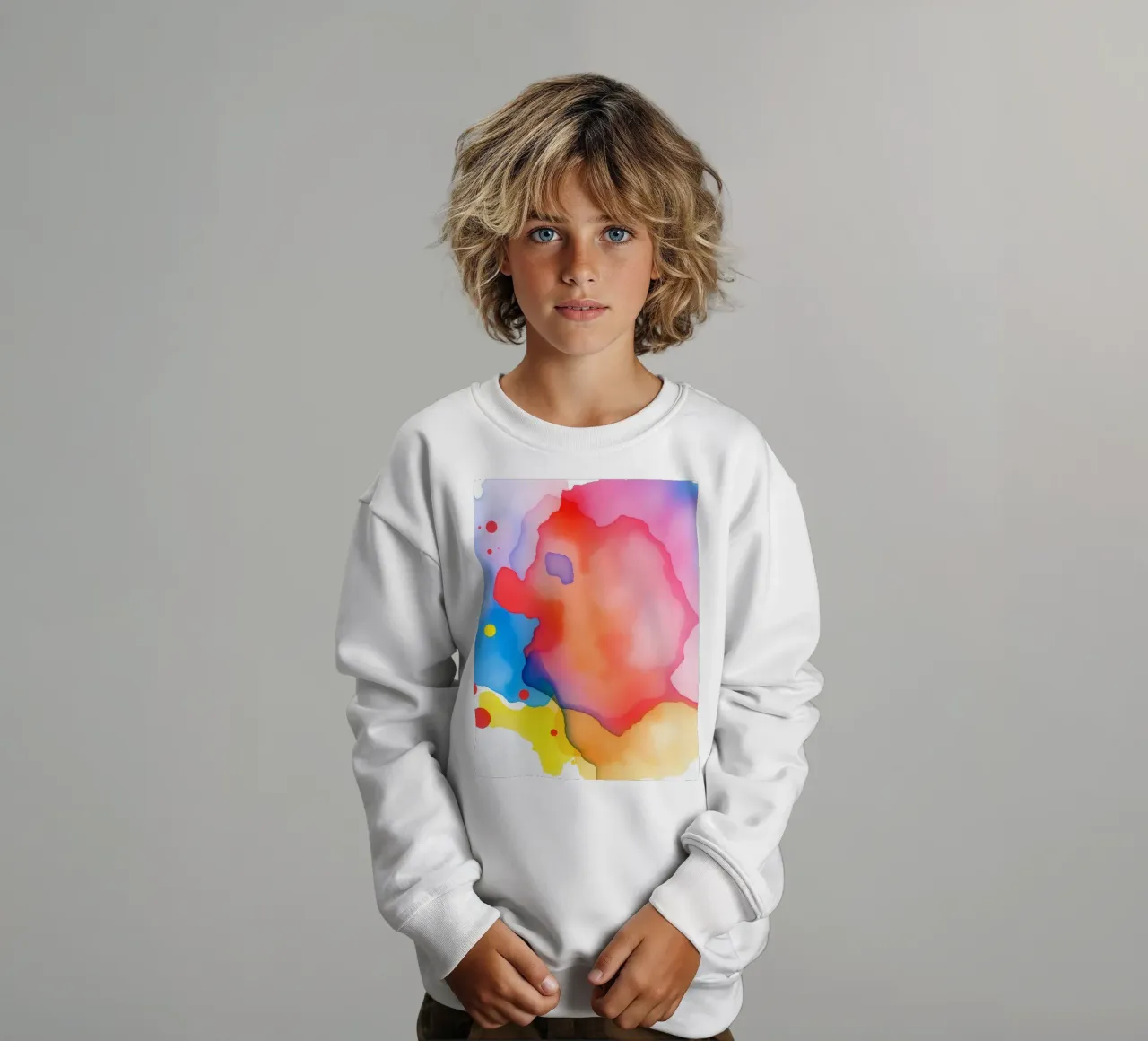 Abstraktes Aquarell mit lebhaften Farben und dynamischen Kinder Sweatshirt von DesignDoodle
