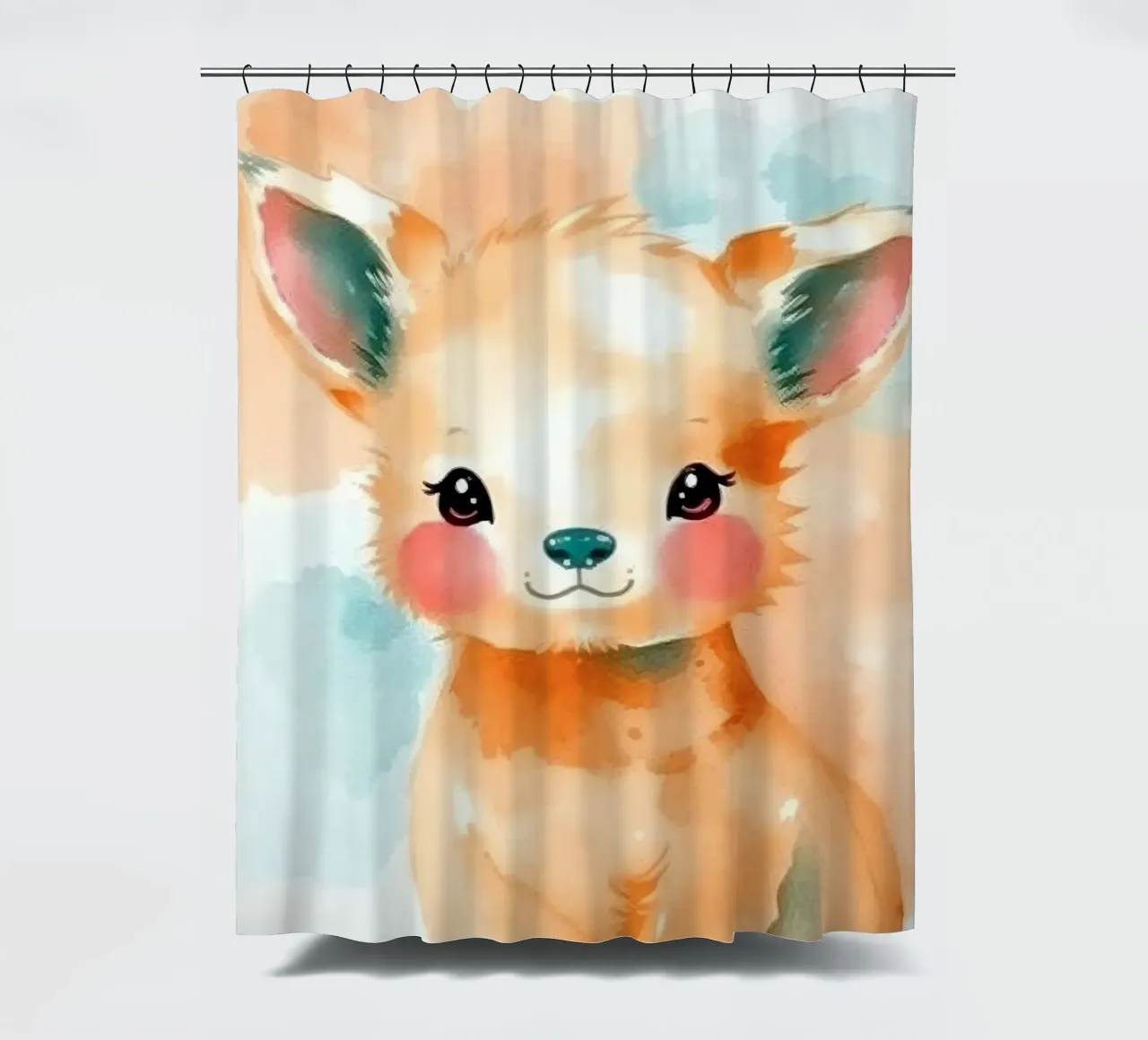 Cute illustration of a playful deer with soft fur shower curtain by DesignDoodle