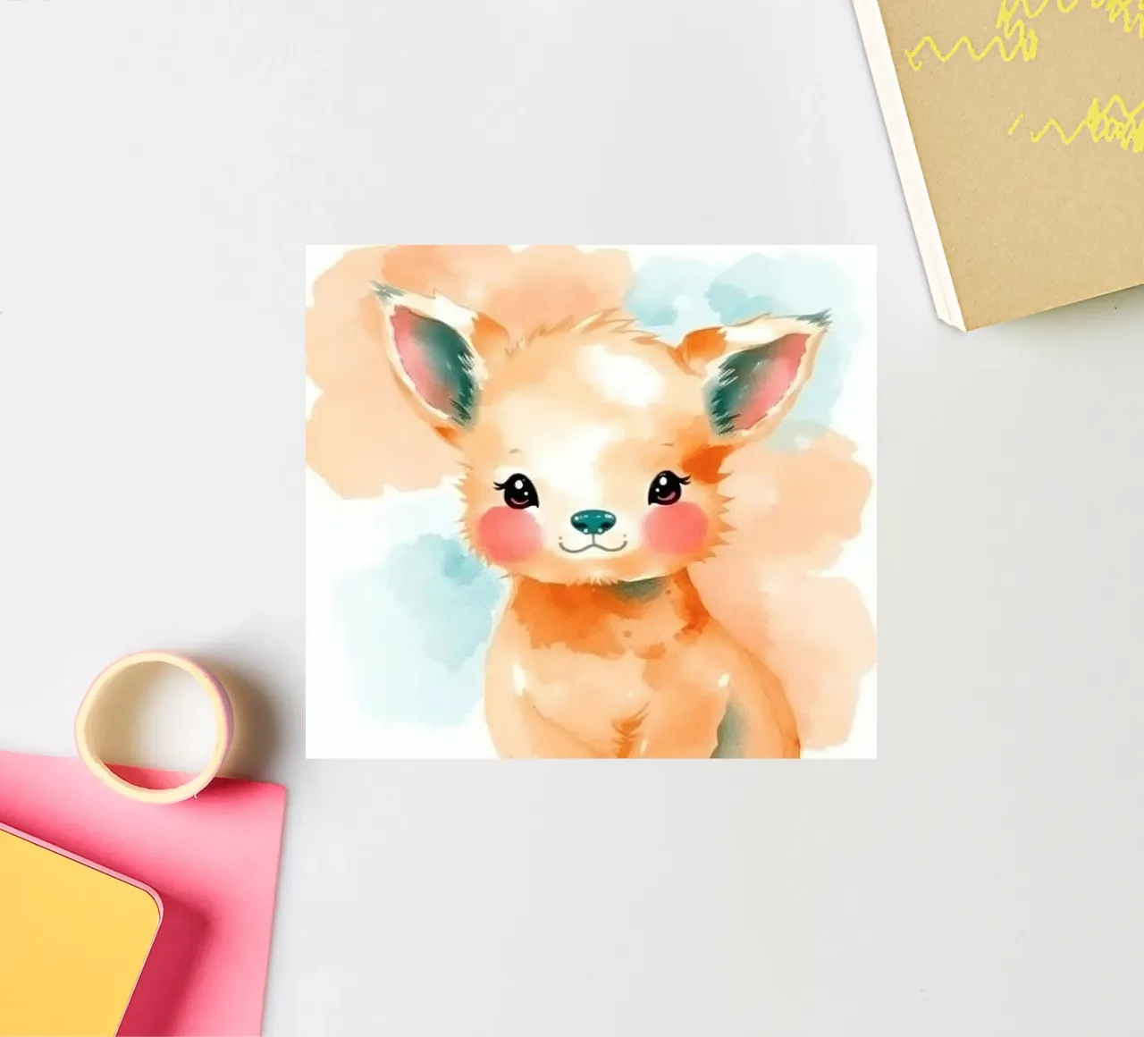 Illustration mignonne d'un cerf enjoué à la fourrure douce autocollant de DesignDoodle