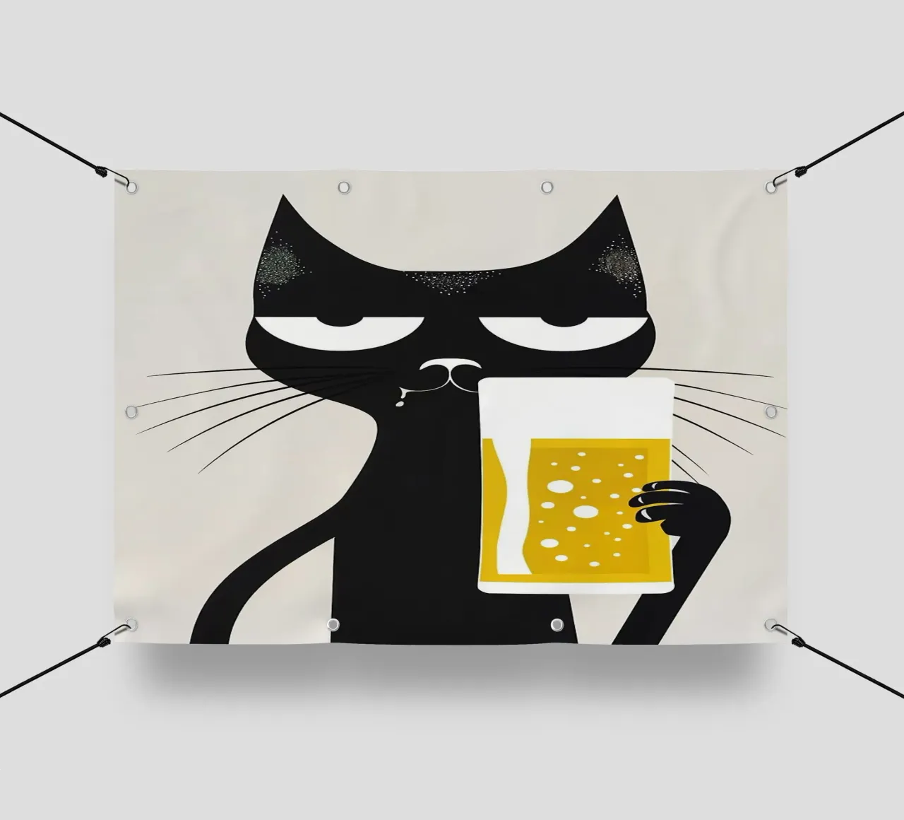 Gatto nero che beve birra telo in pvc da Abstract Botanical Art