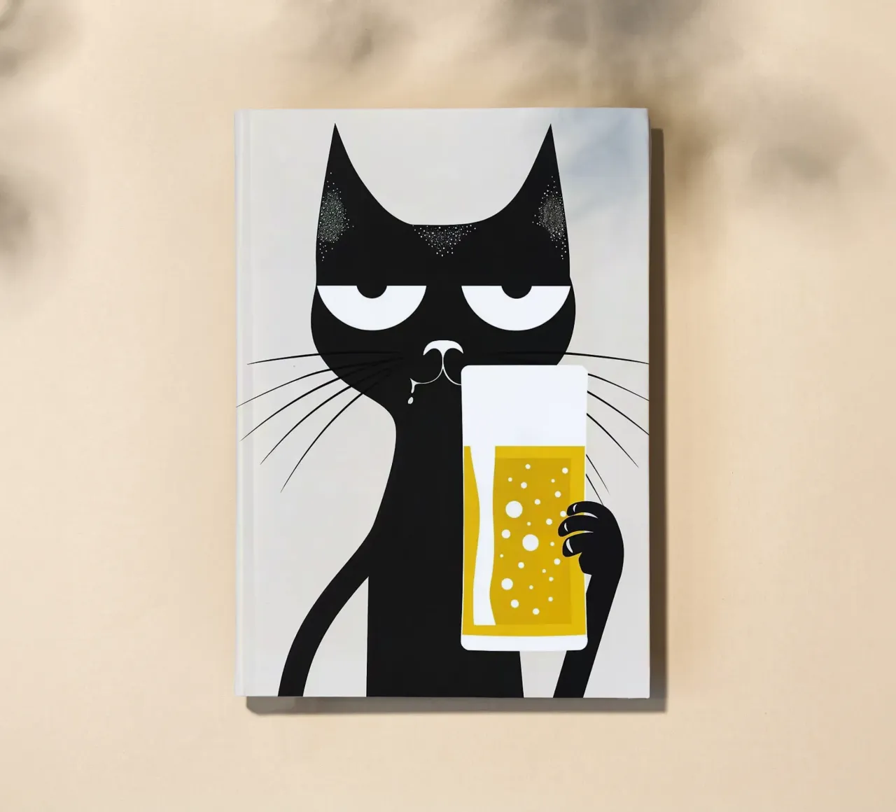 Black cat drinking beer notebook by Abstract Botanical Art