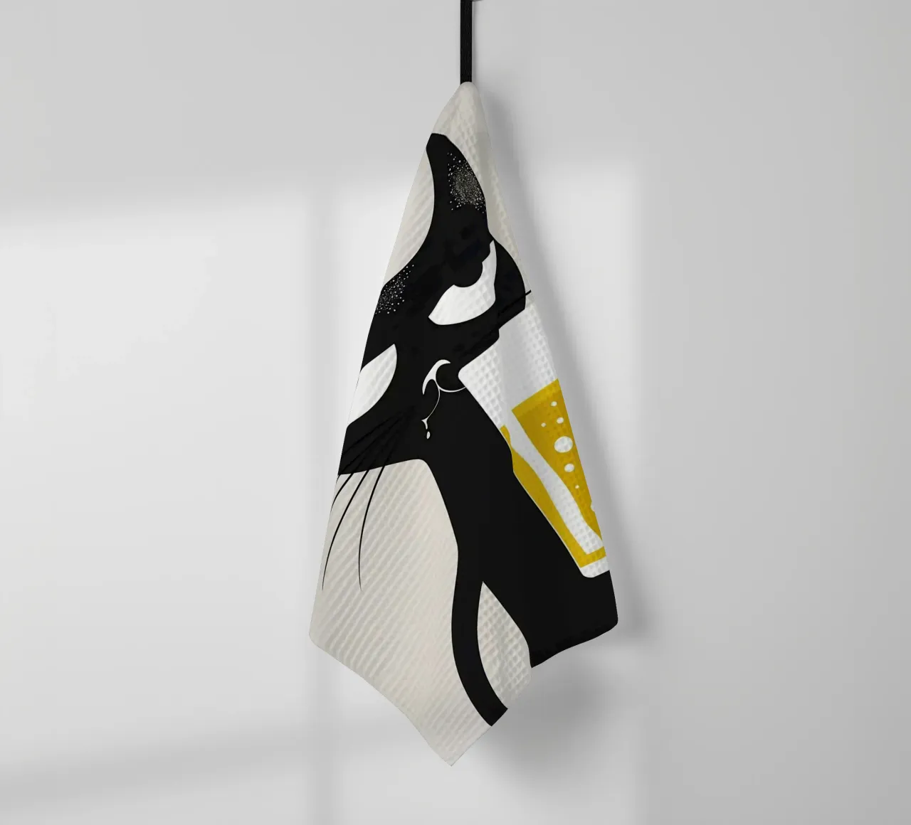 Gatto nero che beve birra canovaccio da cucina da Abstract Botanical Art