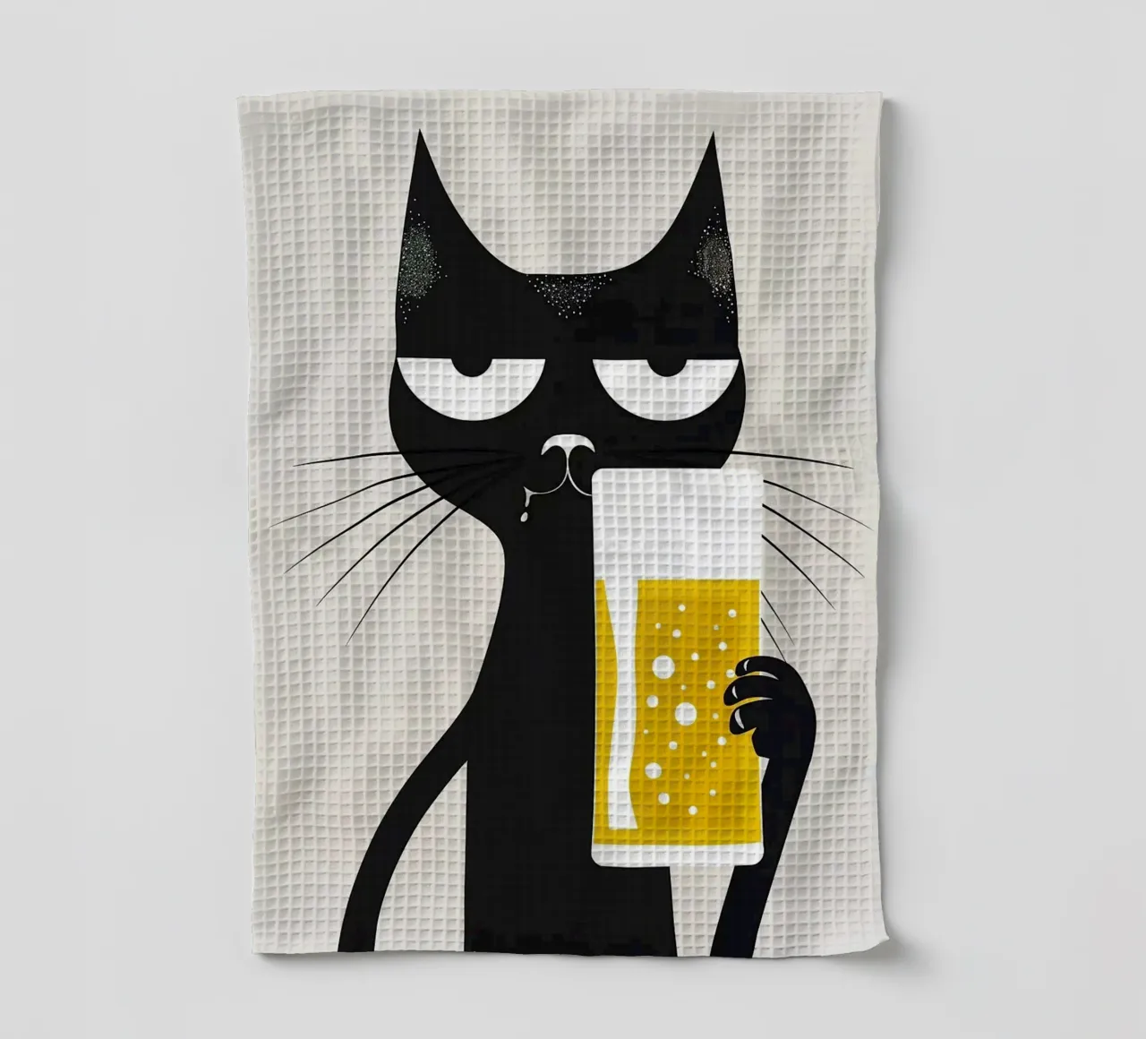 Gatto nero che beve birra canovaccio da cucina da Abstract Botanical Art
