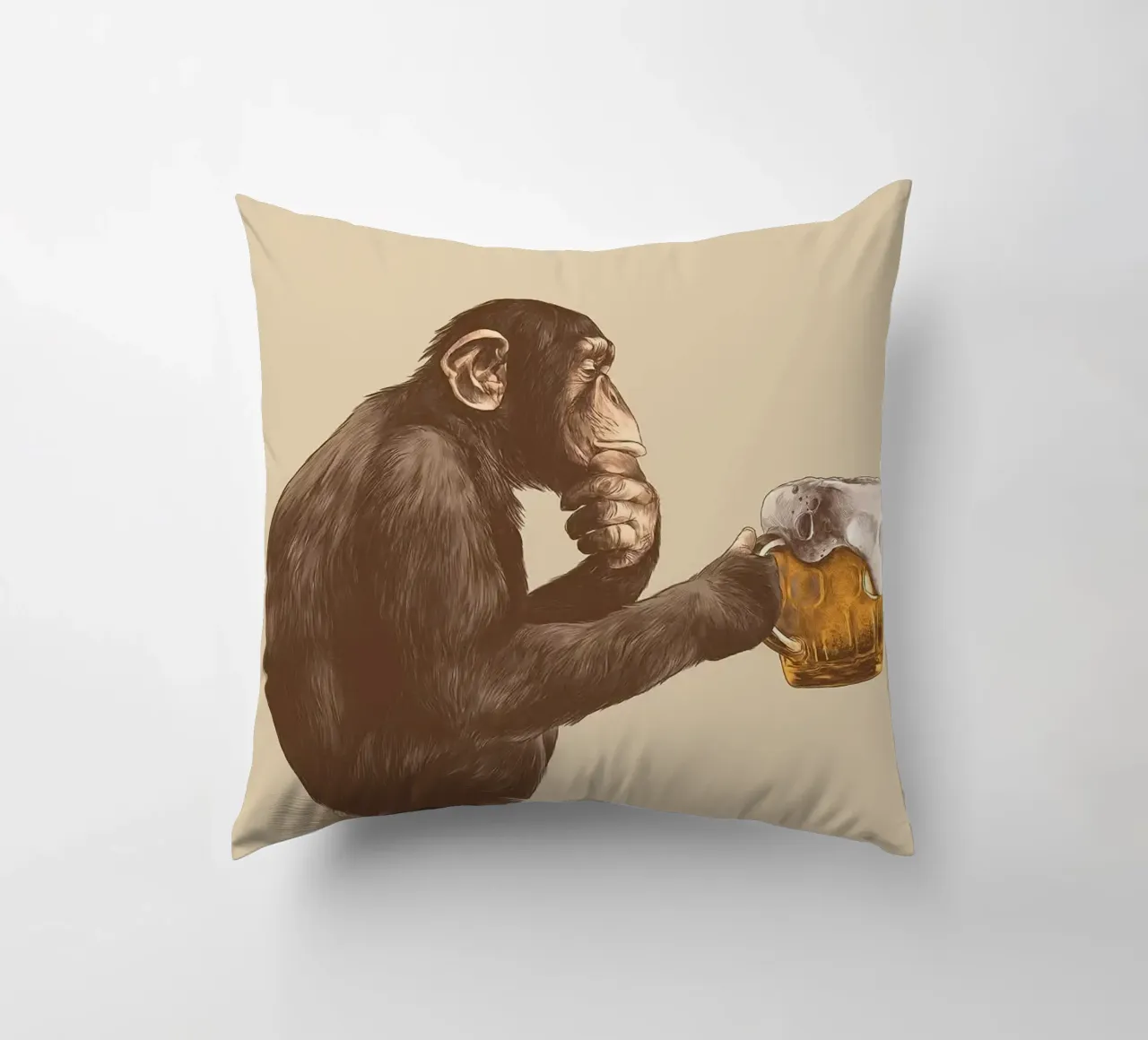 Scimmia che beve birra cuscino da Abstract Botanical Art