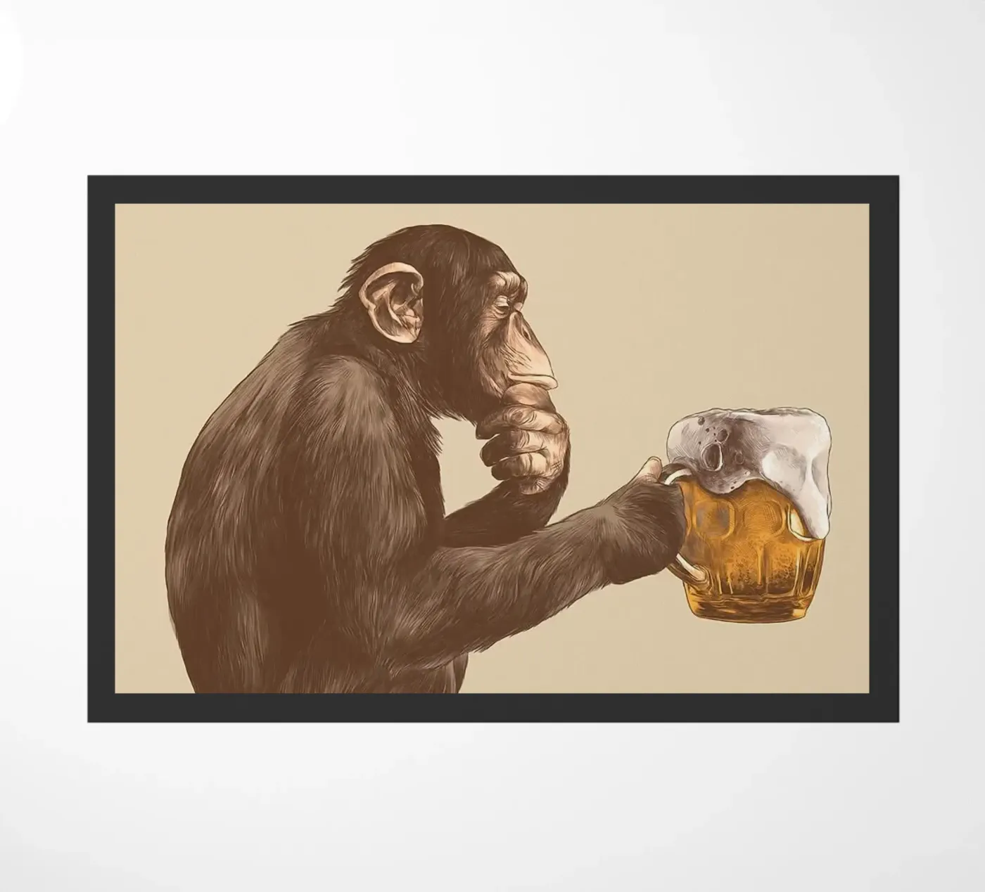 Monkey drinking beer doormat by Abstract Botanical Art