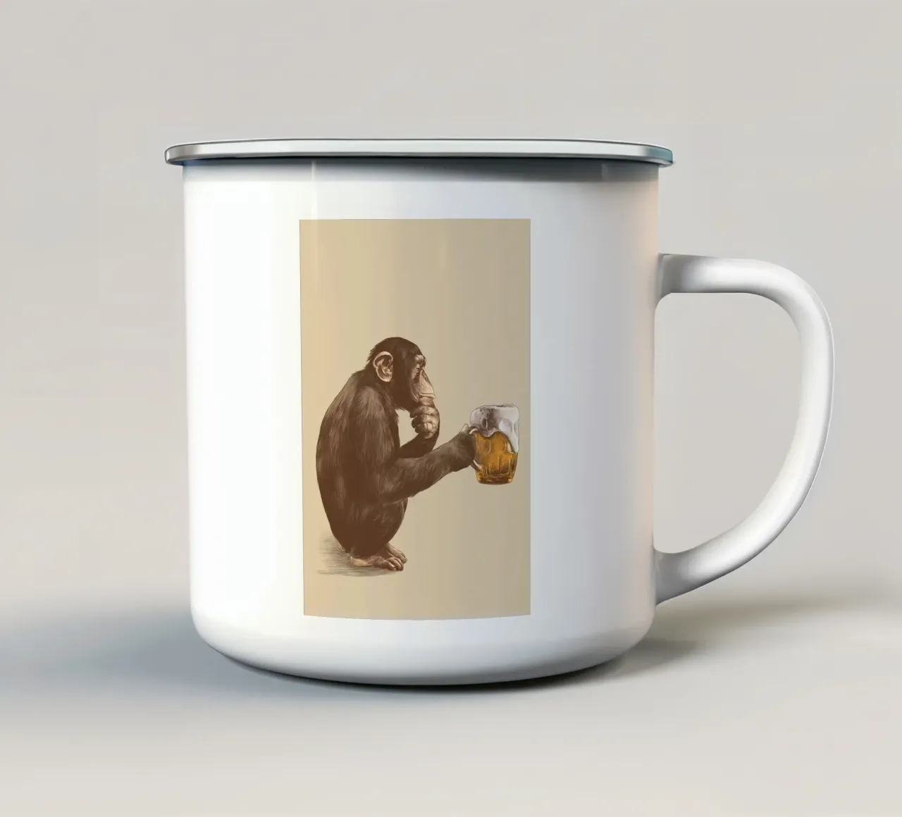 Scimmia che beve birra tazza in smalto da Abstract Botanical Art