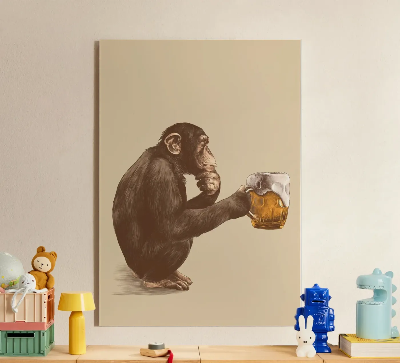 Monkey drinking beer acrylic glass by Abstract Botanical Art