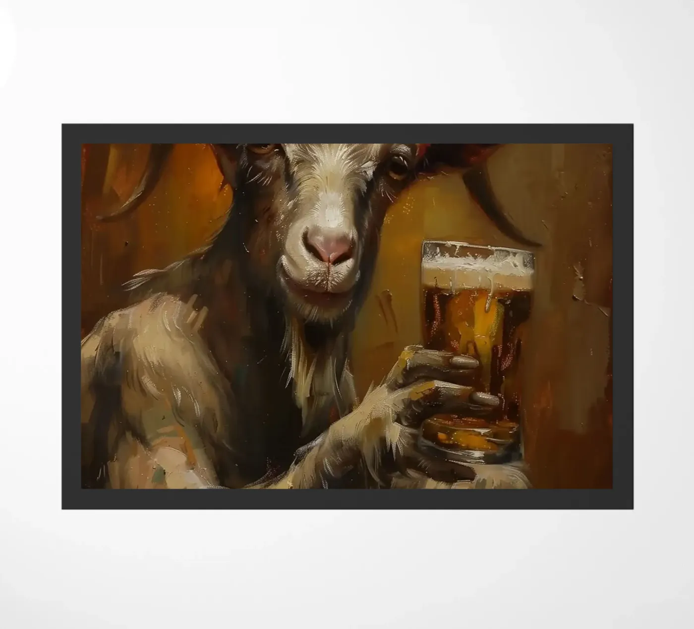 Goat drinking beer doormat by Abstract Botanical Art