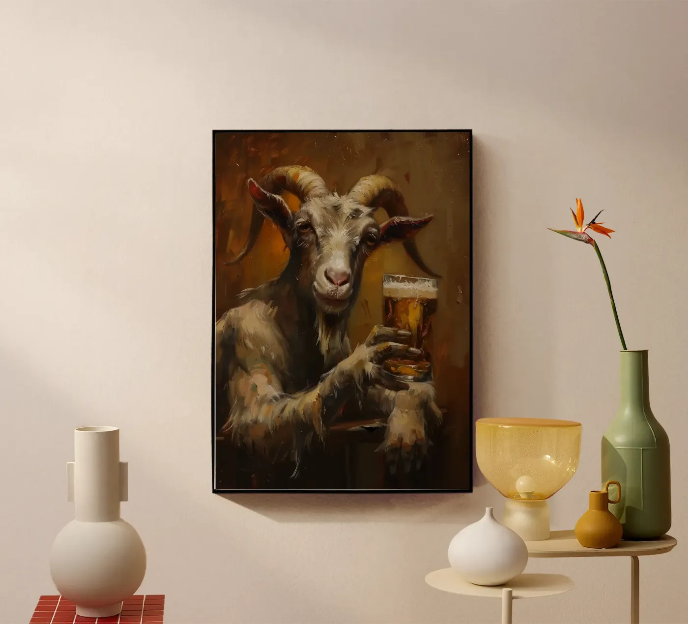 Capra che beve birra plexiglass da Abstract Botanical Art