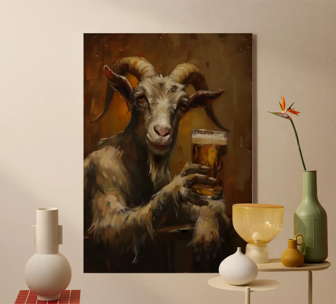 Capra che beve birra plexiglass da Abstract Botanical Art