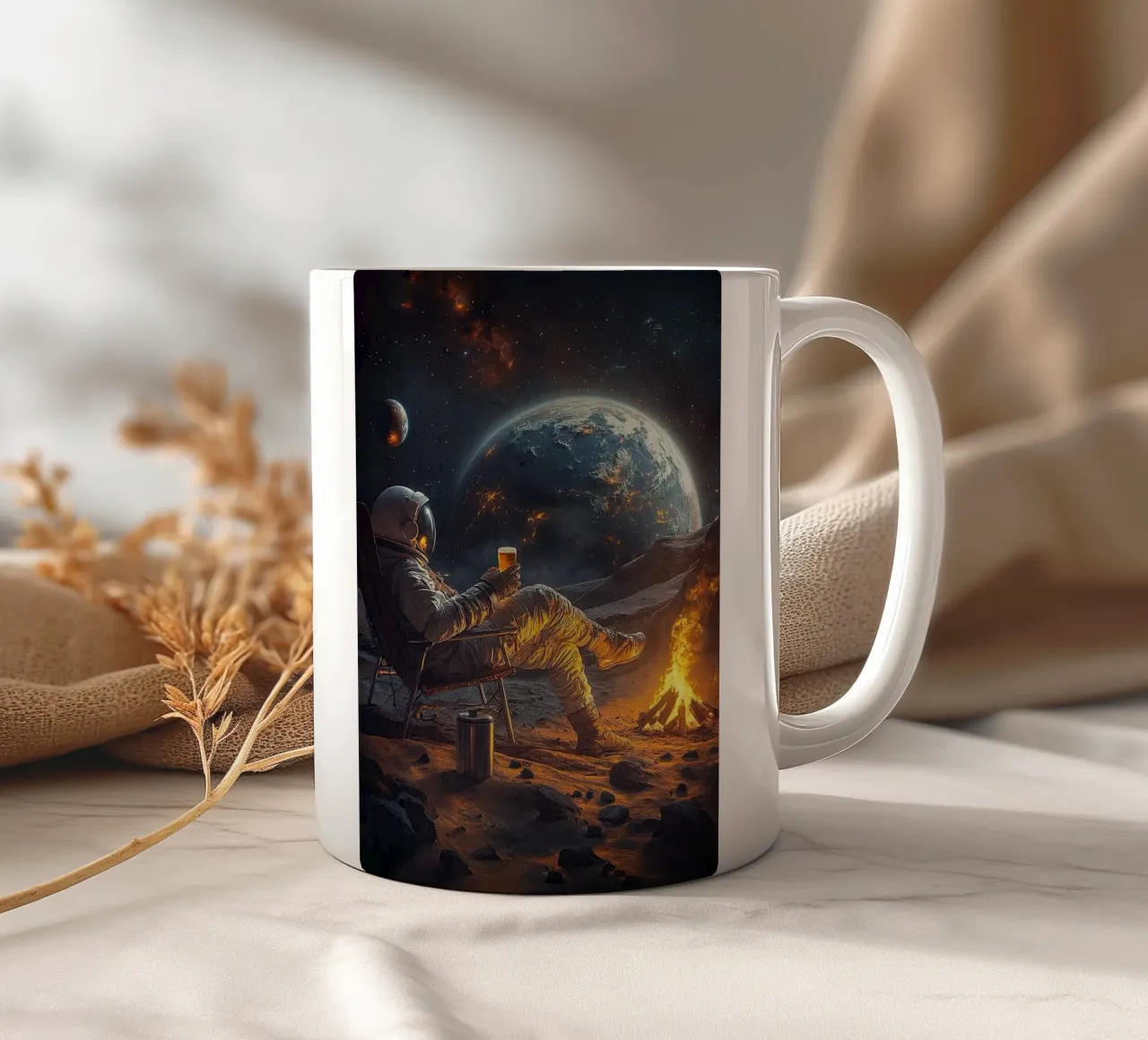 astronauta che beve birra tazza in ceramica da Abstract Botanical Art