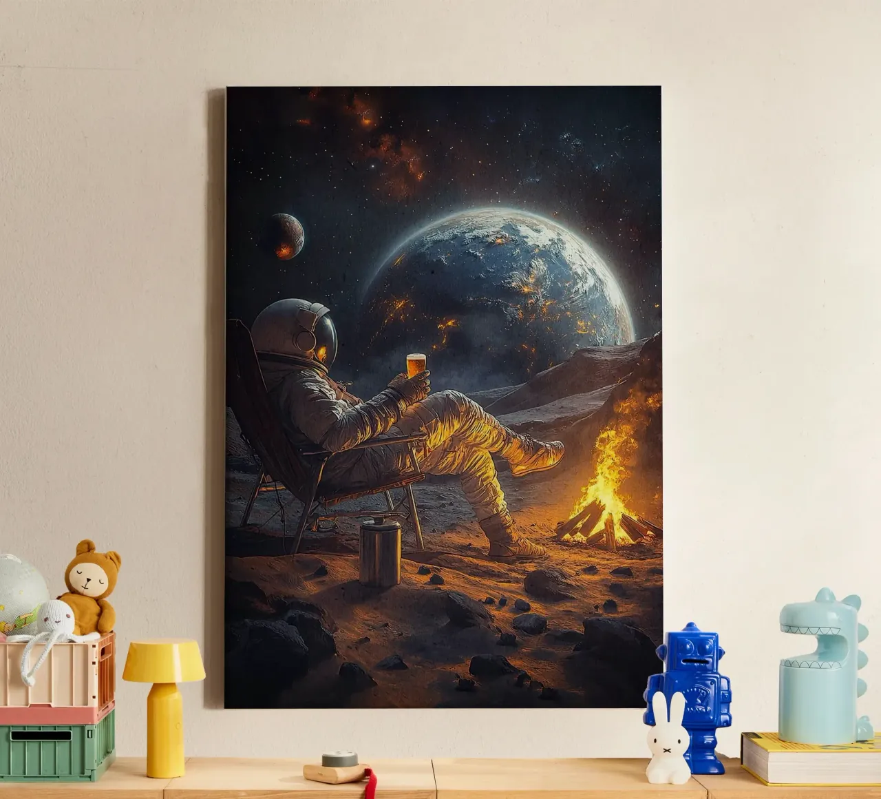 astronaut drinkt bier canvas met Baklijst van Abstract Botanical Art