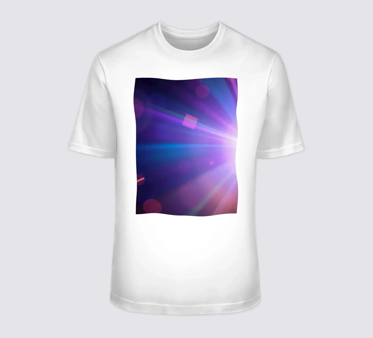 Colorful light rays create a vibrant display in a dark art t-shirt by DesignDoodle