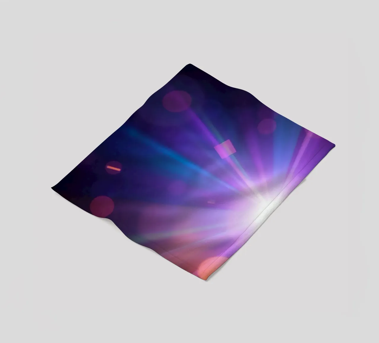 Colorful light rays create a vibrant display in a dark art fleece blanket by DesignDoodle