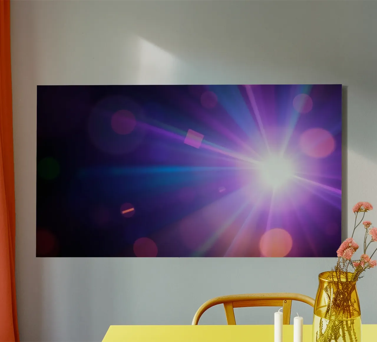 Colorful light rays create a vibrant display in a dark art canvas by DesignDoodle