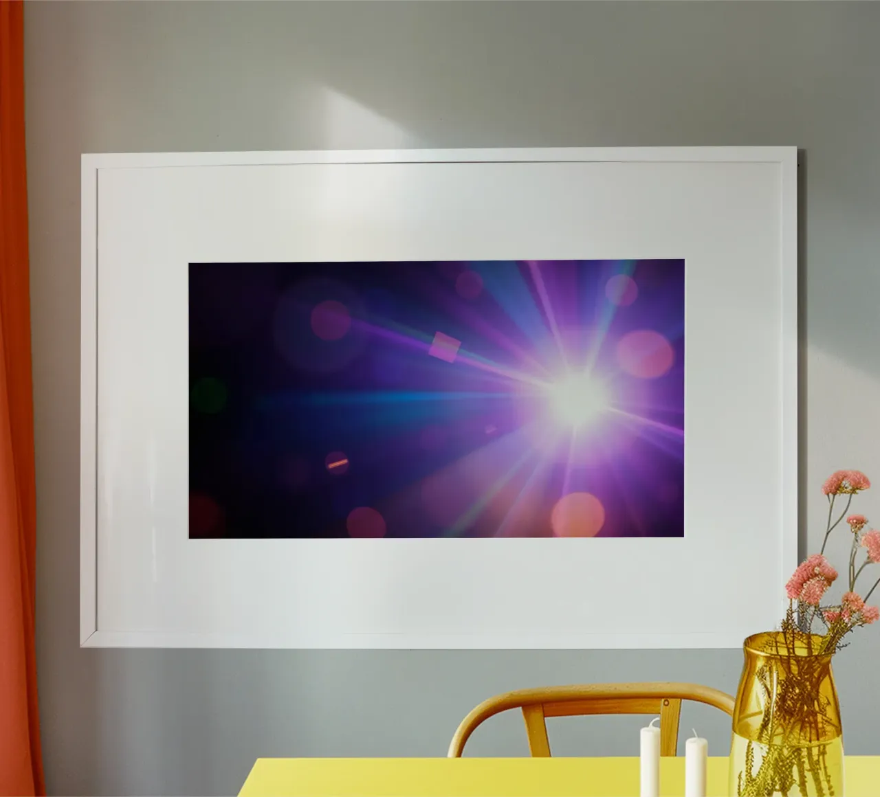 Colorful light rays create a vibrant display in a dark art hahnemühle by DesignDoodle