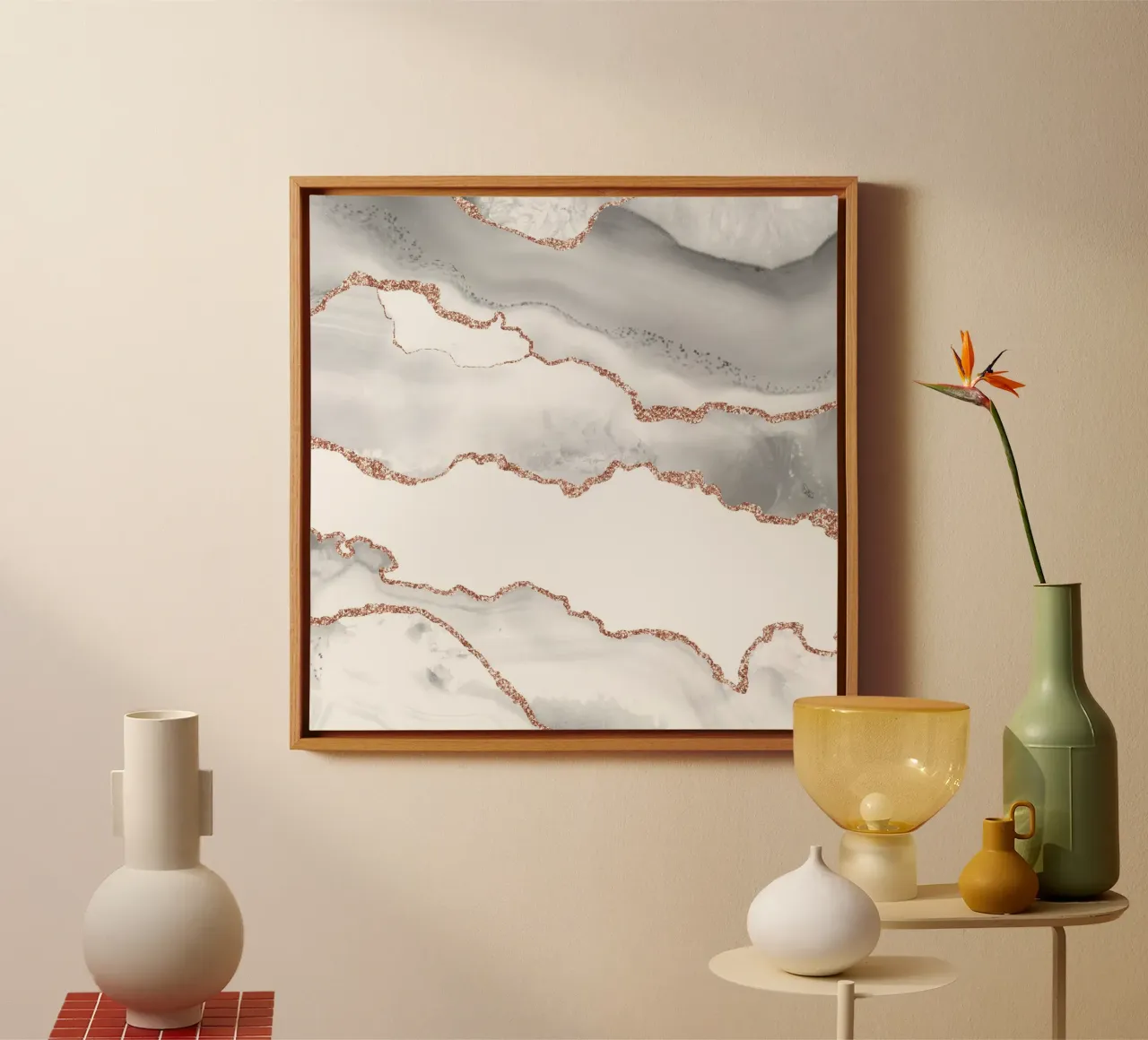 Agata bianca e oro rosa Texture 06 tela con Cornice a cassetta da Gemstone Textures