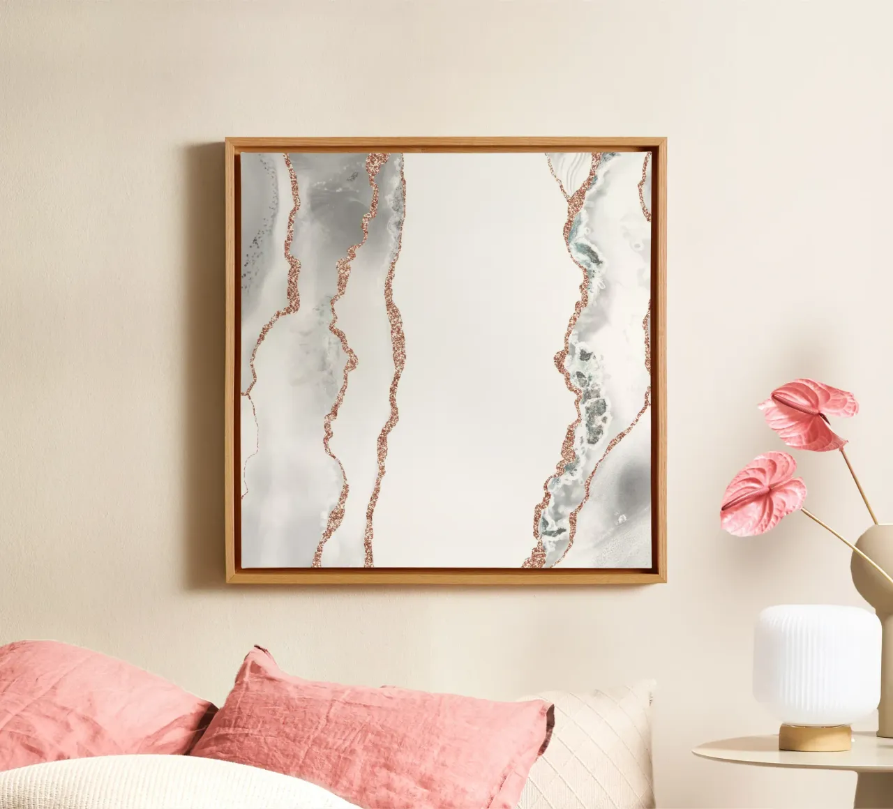 Agata bianca e oro rosa Texture 08 tela con Cornice a cassetta da Gemstone Textures