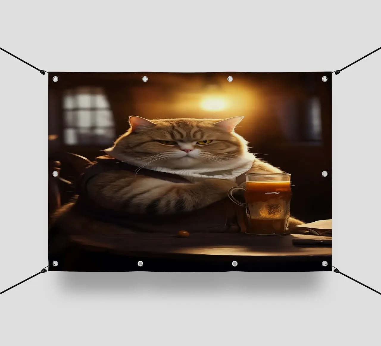 gatto che beve birra telo in pvc da Abstract Botanical Art