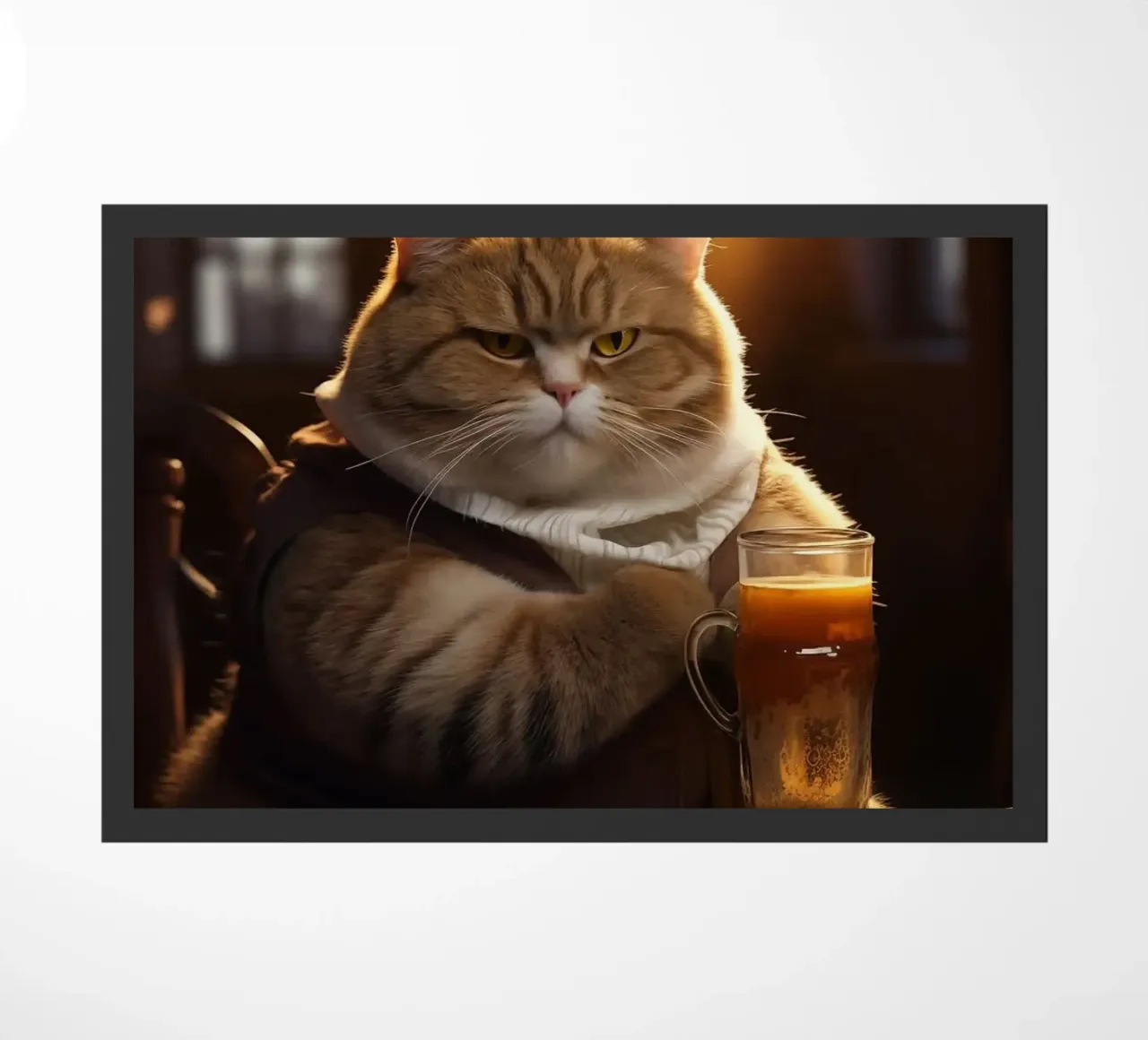 cat drinking beer doormat by Abstract Botanical Art