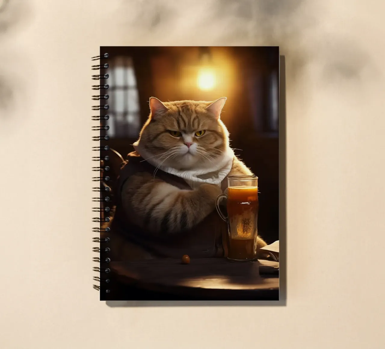 cat drinking beer spiral notebook by Abstract Botanical Art