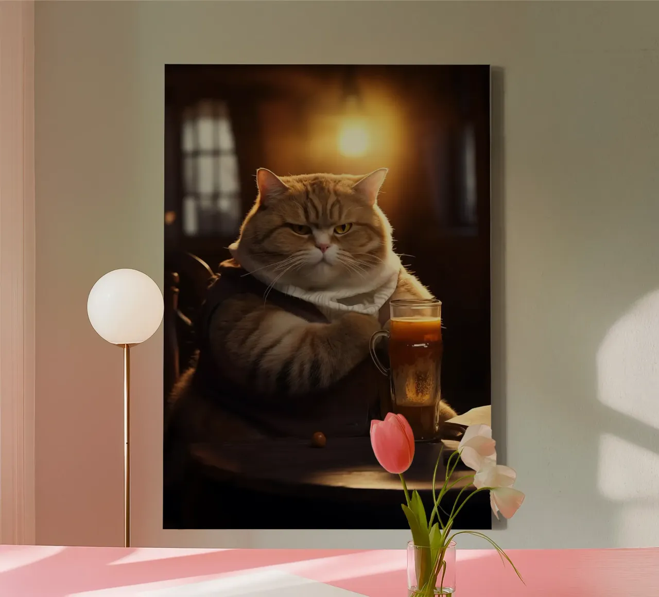 gatto che beve birra tela con Cornice a cassetta da Abstract Botanical Art
