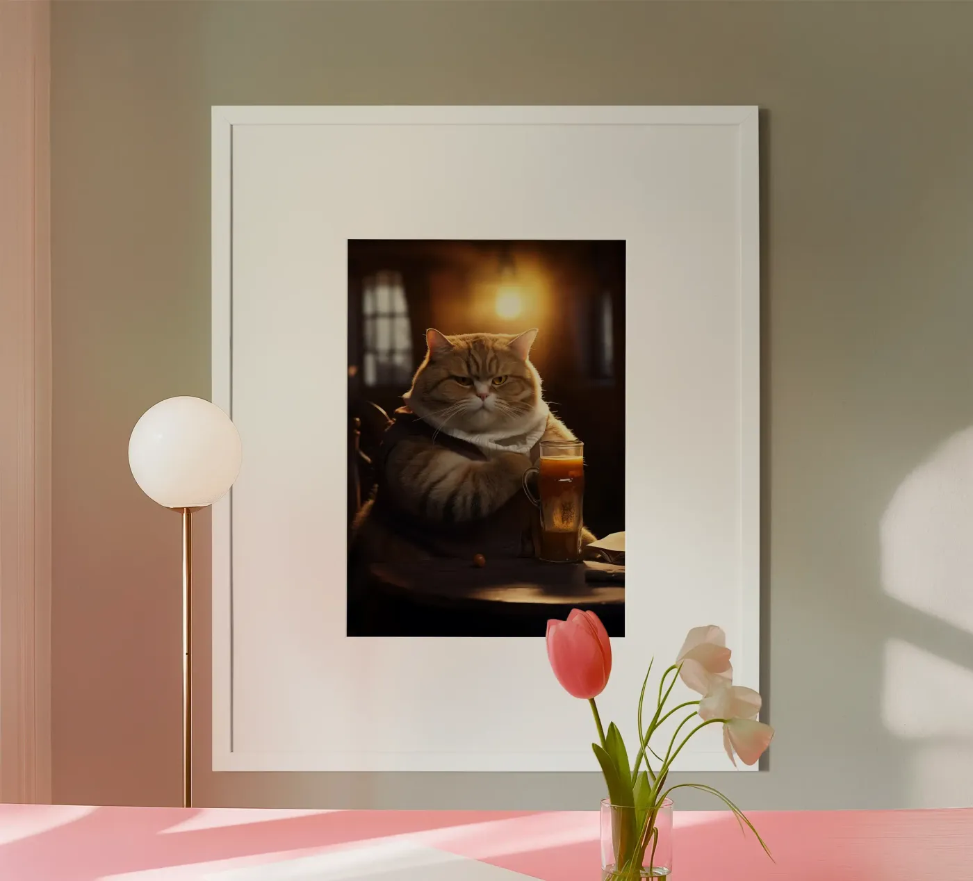 cat drinking beer poster by Abstract Botanical Art