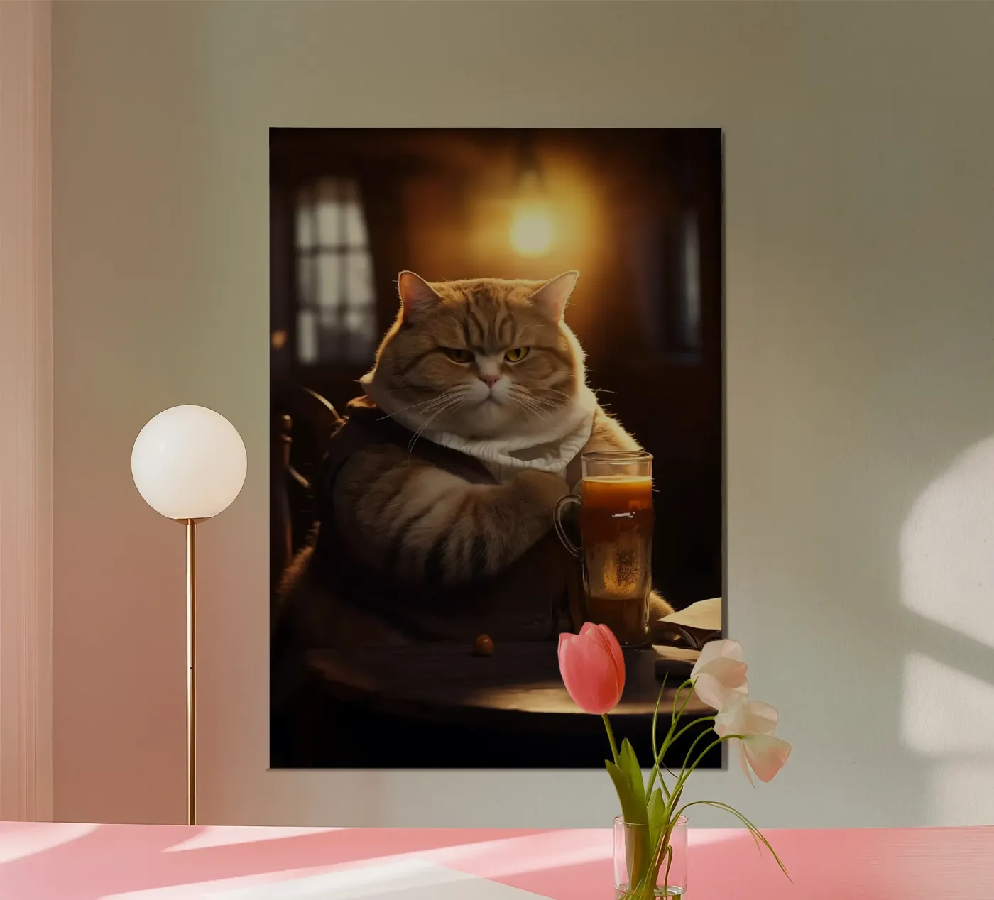 cat drinking beer poster by Abstract Botanical Art