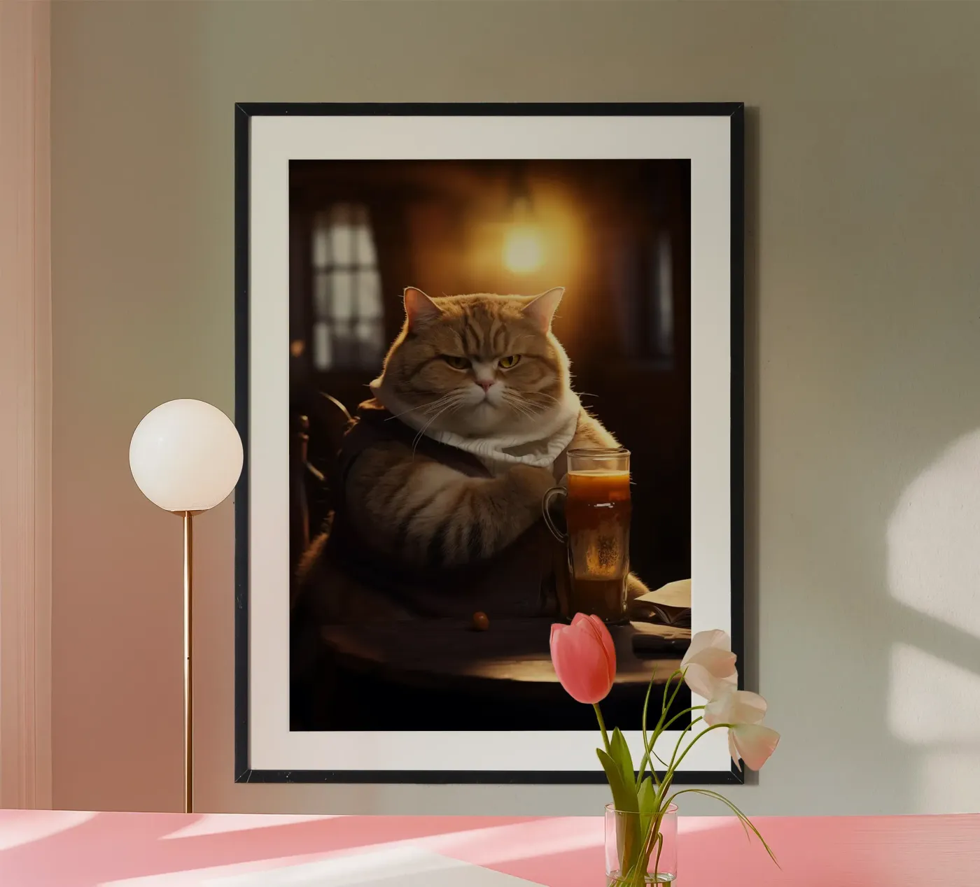 cat drinking beer poster by Abstract Botanical Art