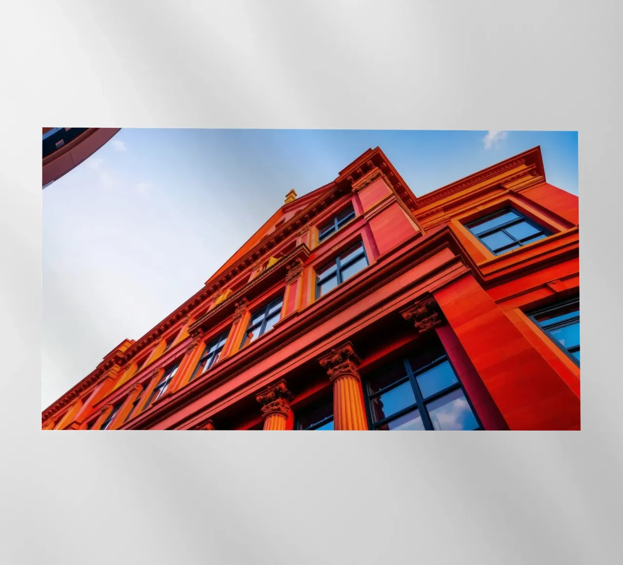 edificio storico illuminato dalla luce del sole in un cielo limpido e azzurro pellicola backlit da DesignDoodle