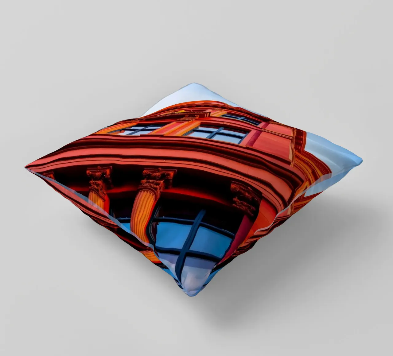 edificio storico illuminato dalla luce del sole in un cielo limpido e azzurro cuscino da DesignDoodle