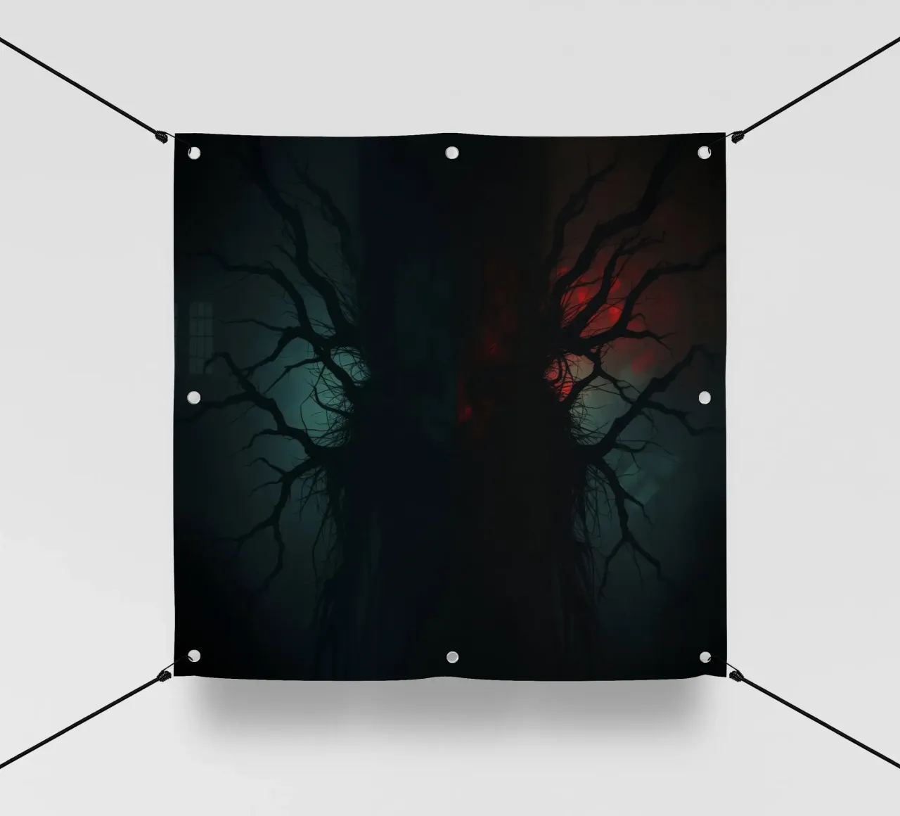 Dark tree with eerie branches illuminated by red and blue pvc cover by DesignDoodle
