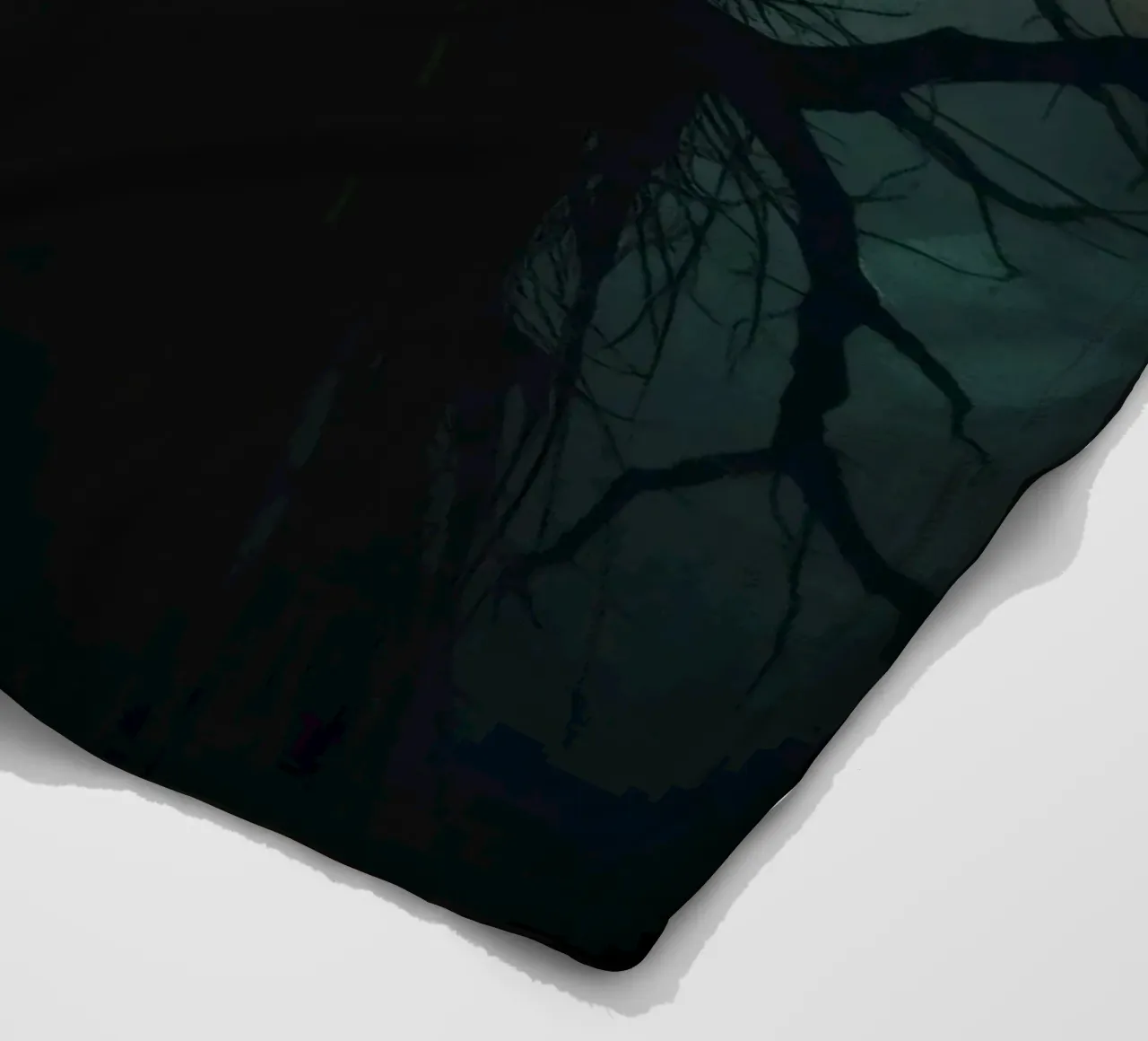 Dark tree with eerie branches illuminated by red and blue fleece blanket by DesignDoodle