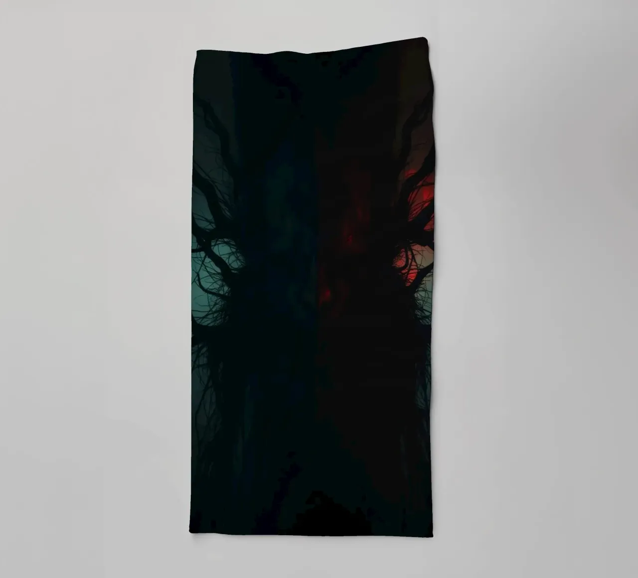 Dark tree with eerie branches illuminated by red and blue towel by DesignDoodle