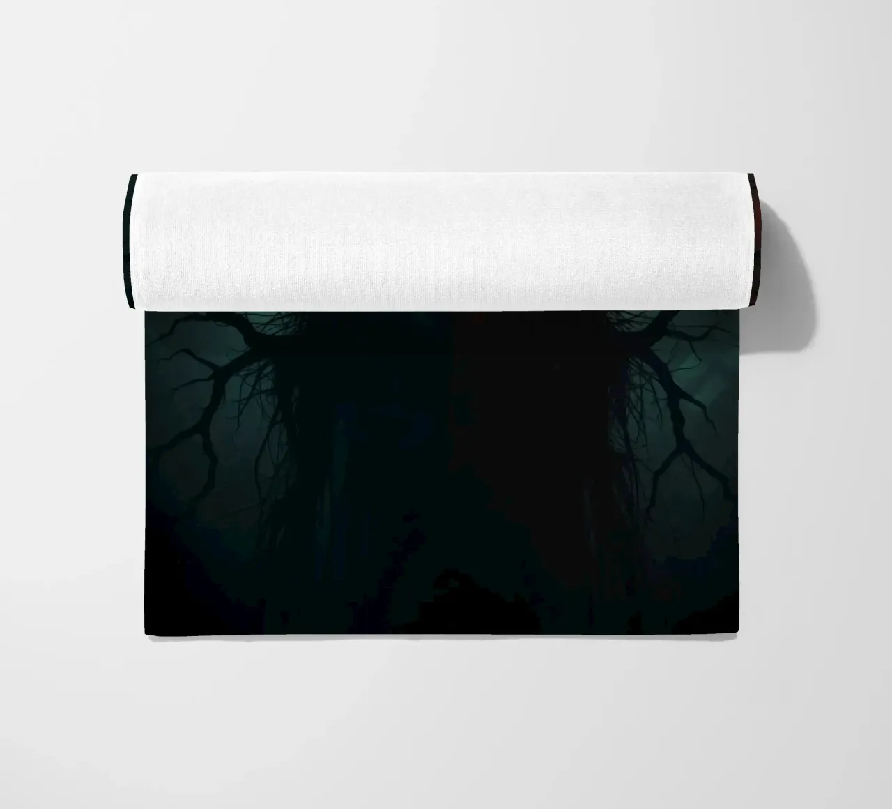 Dark tree with eerie branches illuminated by red and blue beach towel by DesignDoodle