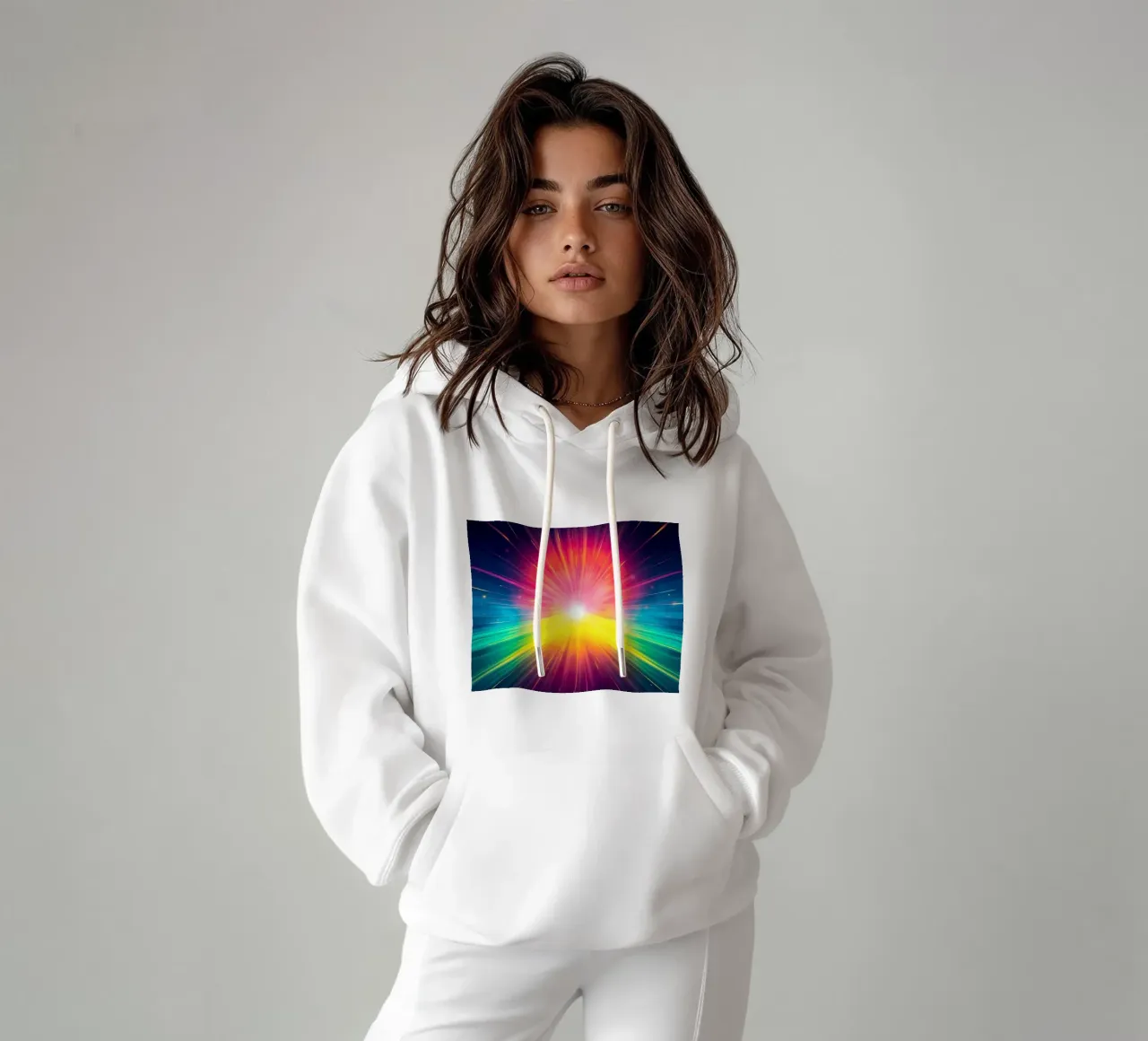 Brillante explosión de colores que irradian desde un punto central sudadera con capucha de DesignDoodle