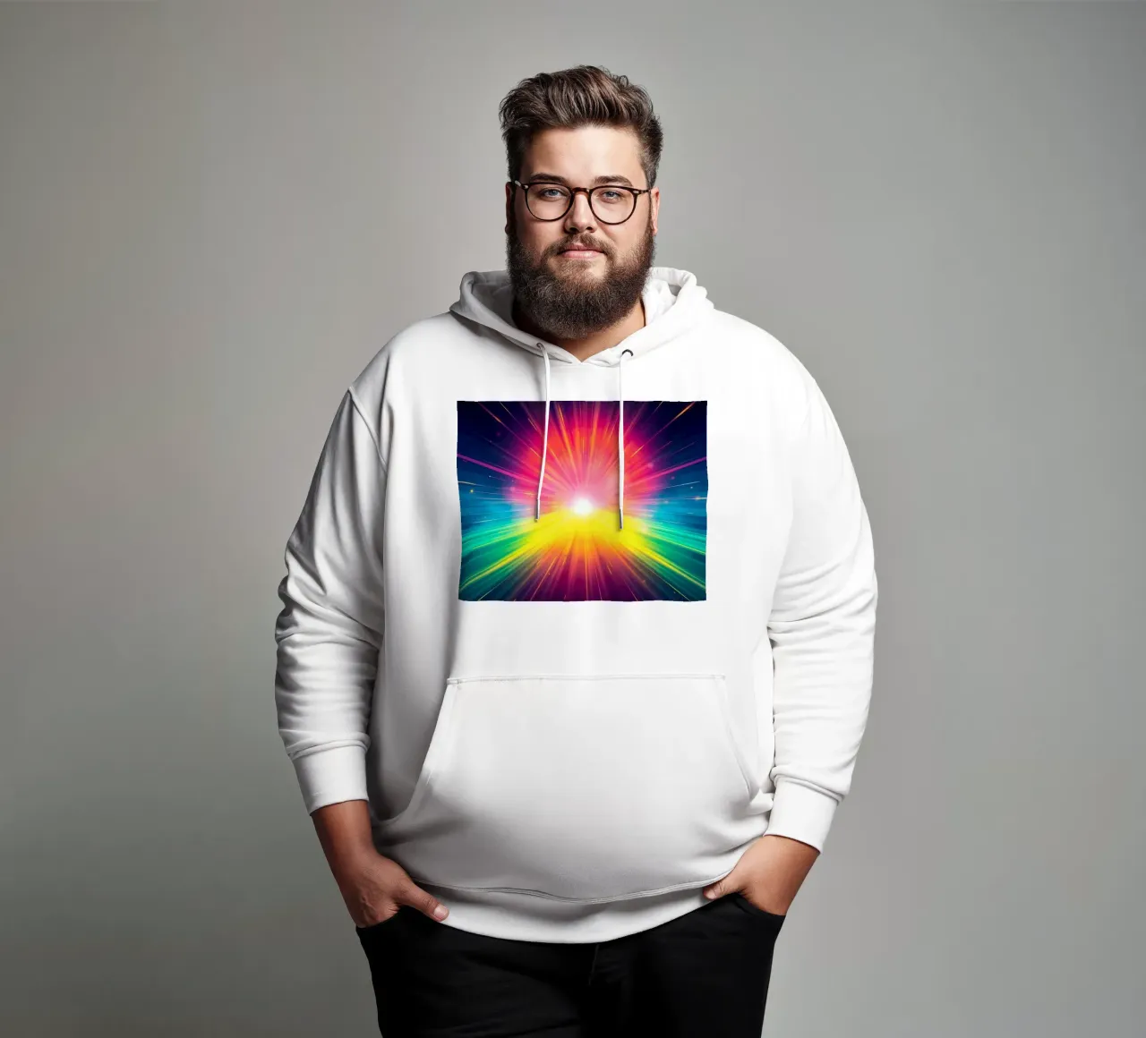 Brillante explosión de colores que irradian desde un punto central sudadera con capucha de DesignDoodle