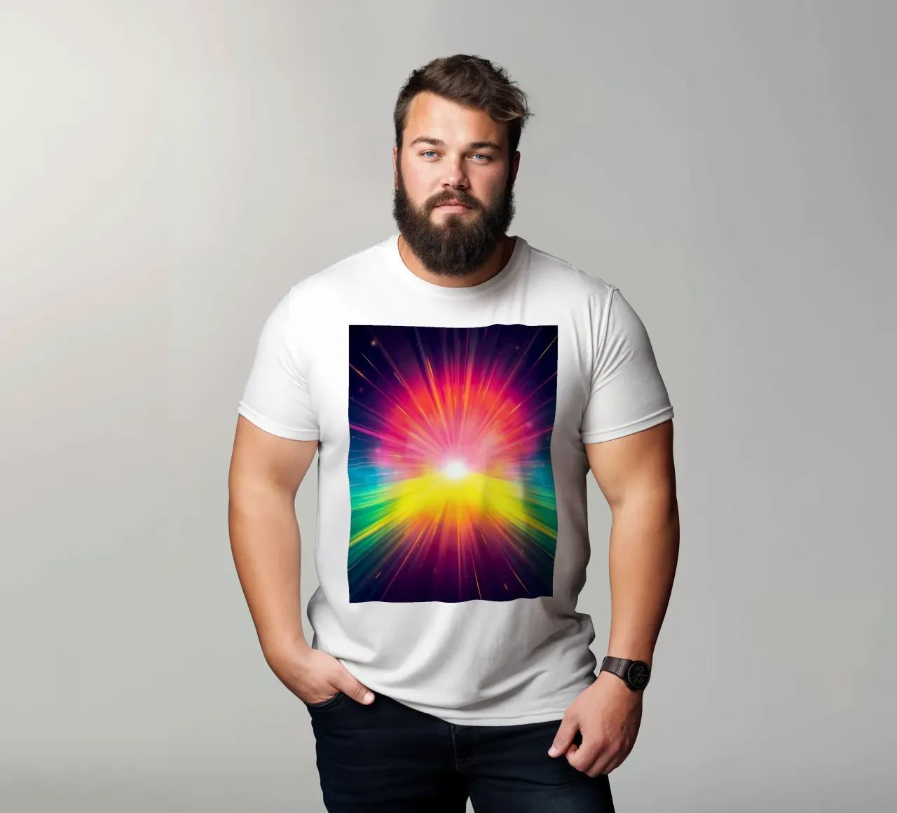 Bright explosion of colors radiating from a central point t-shirt by DesignDoodle